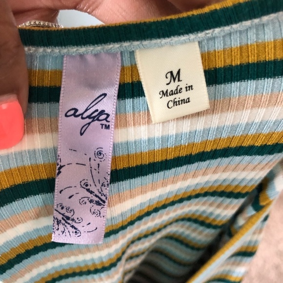 ALYA | Striped Ribbed Dress V-Neck Dress Sz M - Picture 6 of 8